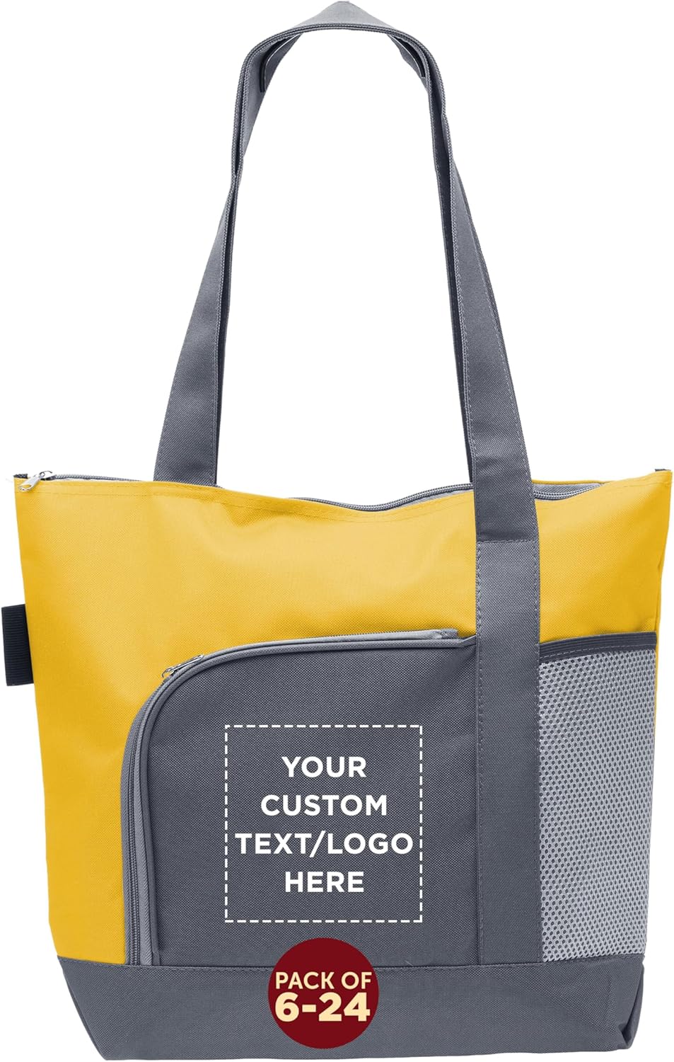 DISCOUNT PROMOS Custom Go Getter Sport Tote Beach Bags Set of 6/12/24, Personalized Bulk Pack – Reusable, Great for Shopping, Beach, Picnic, Other Outdoor Adventure – Yellow