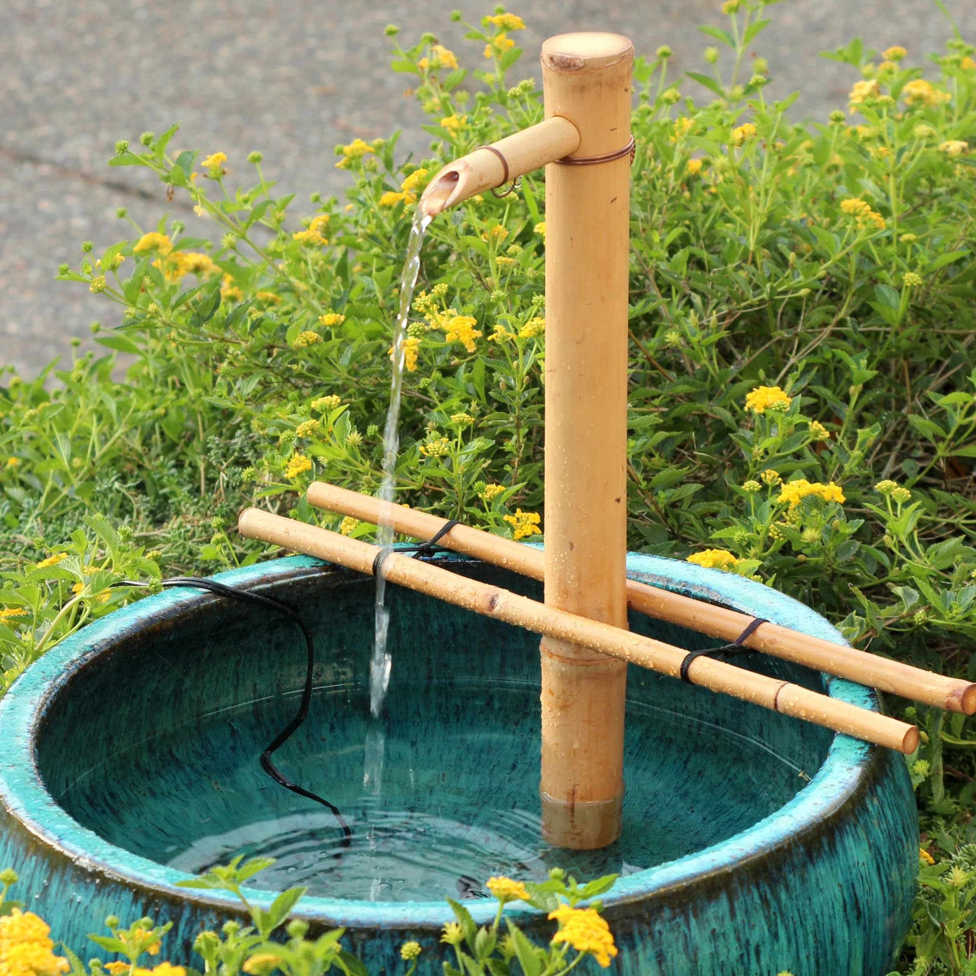 Bamboo Accents Kit fontana d'acqua da 18" - Bambù naturale regolabile e resistente alle rotture, include pompa per uso interno/esterno