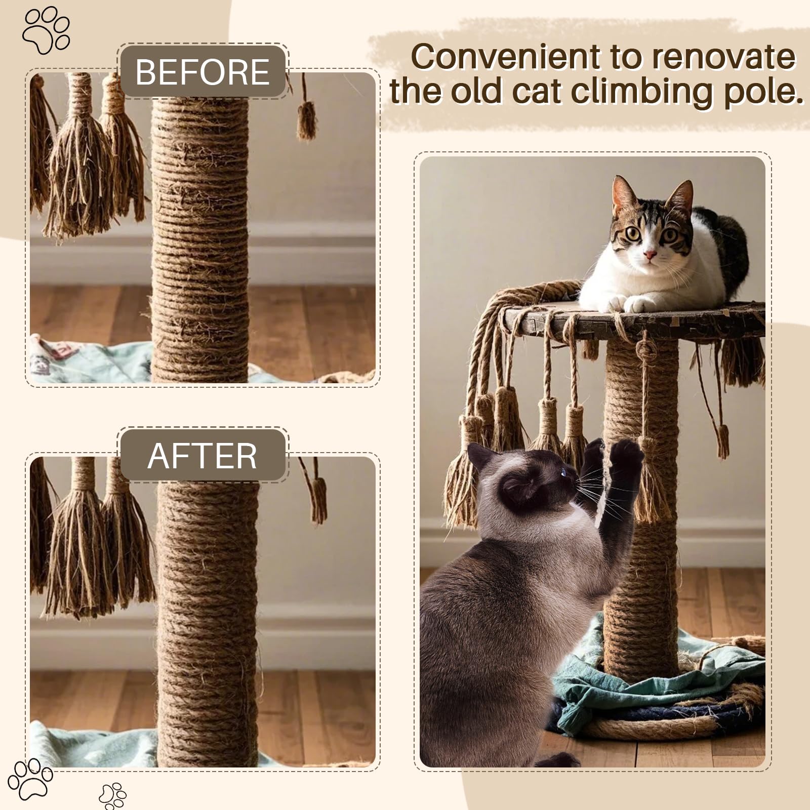 Cuerda de sisal para rascar gatos (natural, 1/4 pulgadas por 165 pies)