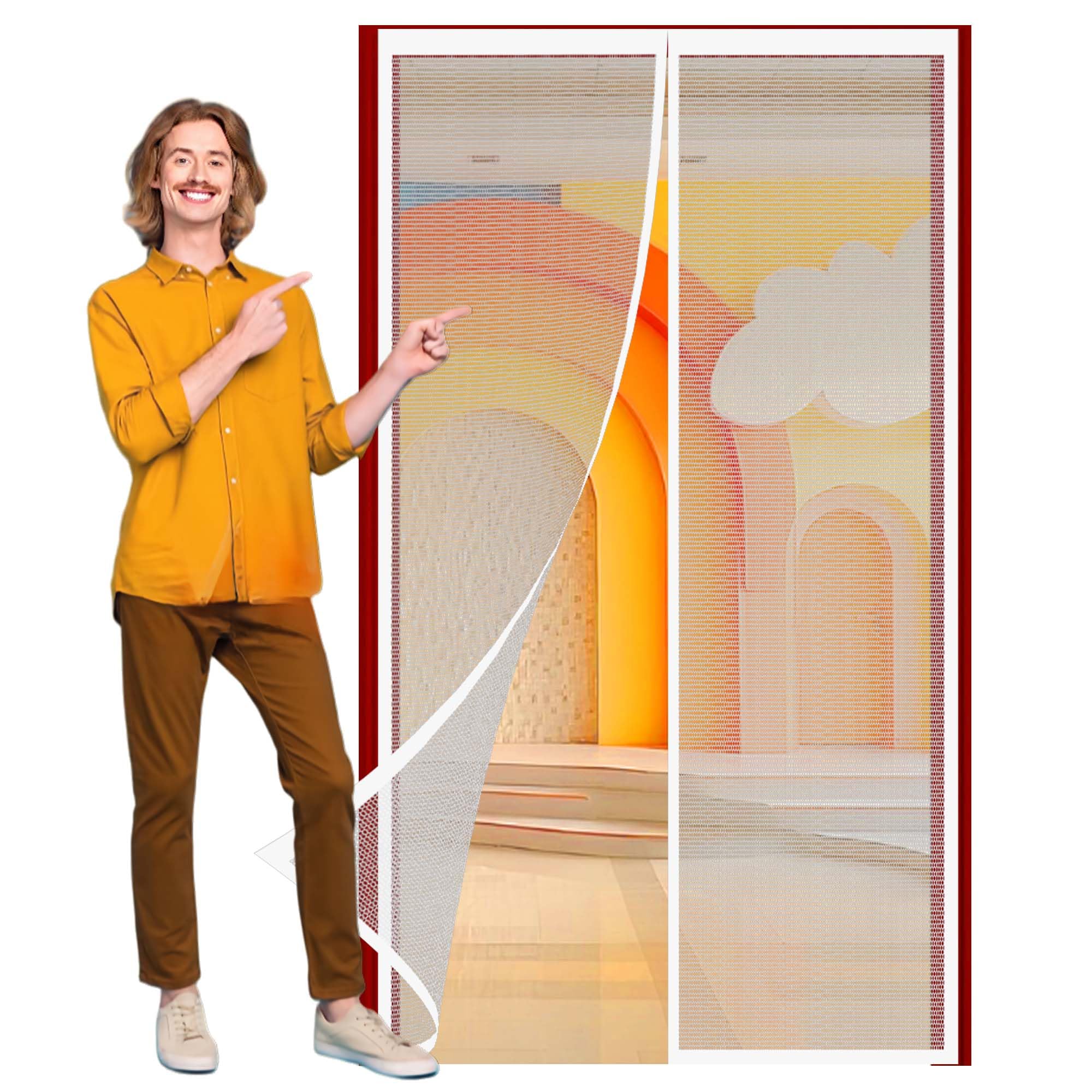 Liujyuan White Fly Screens For Doors 84 X 188 Cm Screen Mesh Curtain Customizable For Patio Front Back Door,