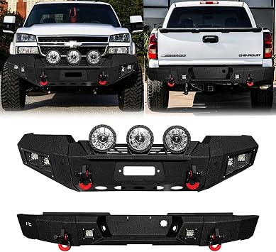 For 2003-2006 Chevy Silverado 1500 Steel Front and Rear Bumper With Winch Plate&LightsBlack Texture