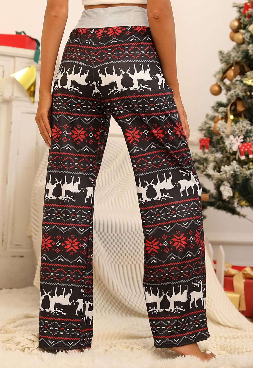 X-Image Women's Comfy Pajamas Drawstring Stretch Floral Print Long Wide Leg Lounge Pants - Image 2