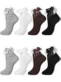Geyoga 4 Pairs Women's Ruffle Ankle Socks Cotton Frilly Socks Cute with Bow