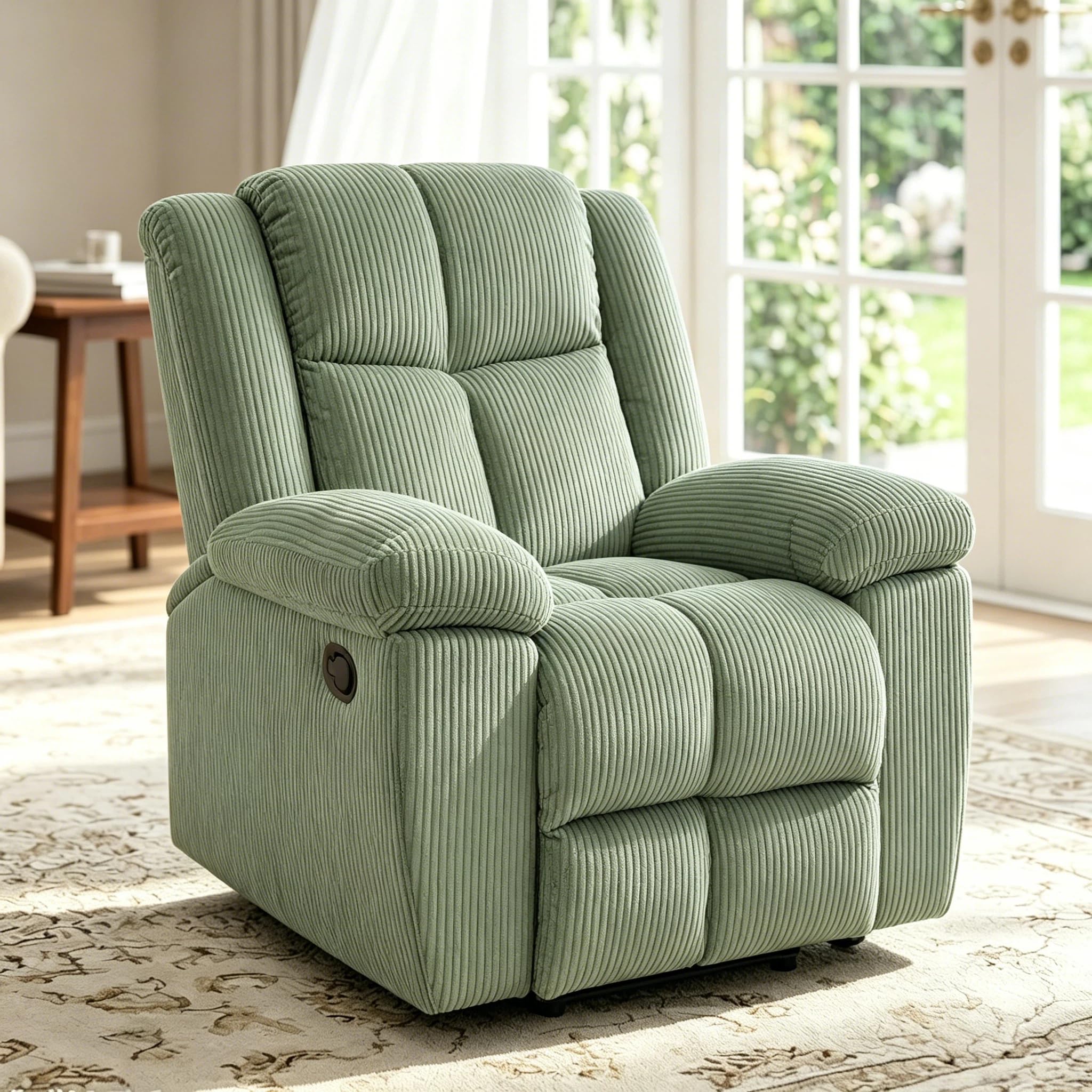 Photo 1 of Trygoal Manual Recliner Chair, Nursery Chair, Linen Recliner Chair for Adults, Lazy Boy, Gaming Recliner with Overstuffed Arms, Suitable for Home Theater, Living Room, Bedroom, Green