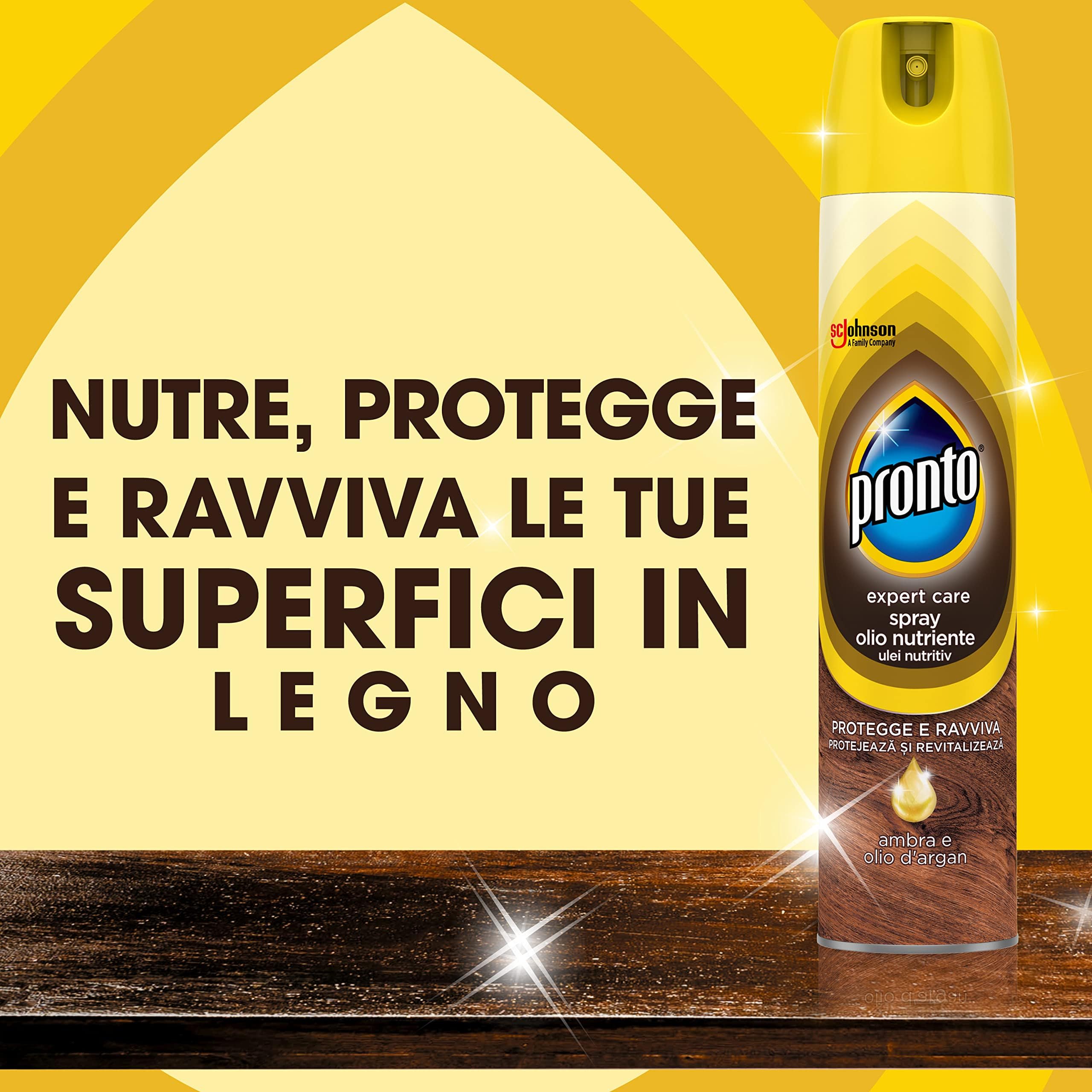 Pronto Spray Olio Nutriente - Nutre, protegge e ravviva le superfici, Fragranza Ambra e Olio D'Argan, Formato Scorta da 12 Pezzi da 250ml