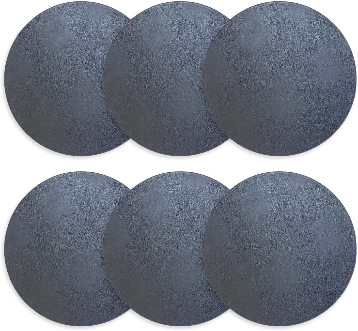 Morgan Faux Leather Set of 12 Placemats, 15" Round, Champagne, Heat Resistant, Stain Resistant, Non-Slip, Reversible, Durable Table Mats for Kitchen, Dining Table, Indoor Washable Use