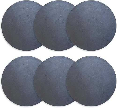 Miniatura 15 de Juego de 6 manteles individuales redondos de 38 cm de cuero sintético para comedor, resistentes al calor y antideslizantes, lavables, para