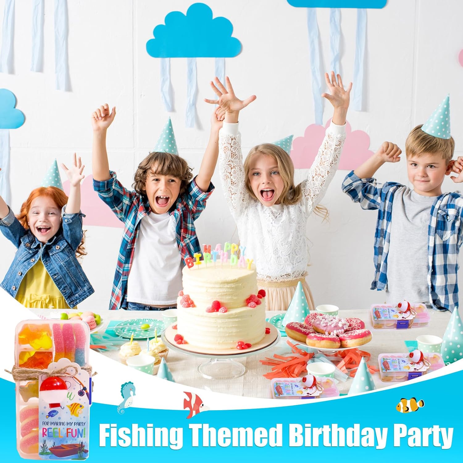 48 Set Fishing Candy Little Tackle Boxes for Birthday Party Favors with 48 Fishing Bobber 48 Thank You Cards for Making My Party Reel Fun Gone Fishing Theme Supplies Fishing Decorations (48)