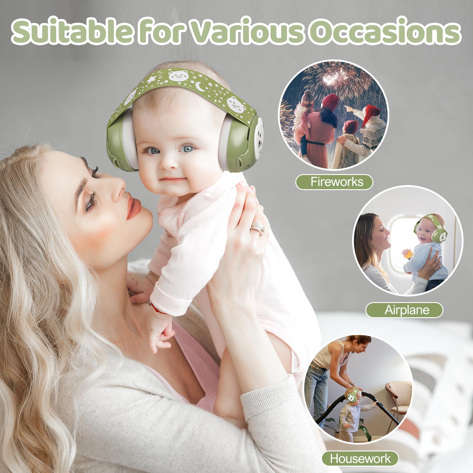 YomauiYee Baby-Ohrenschützer, Gehörschutz für Babys von 0–36 Monaten, 25 dB NRR Geräuschunterdrückung, Kopfhörer mit kleinem Bären-Design, Baby-Flug-Essentials für Reisen/verbessert den Schlaf/Outdoor