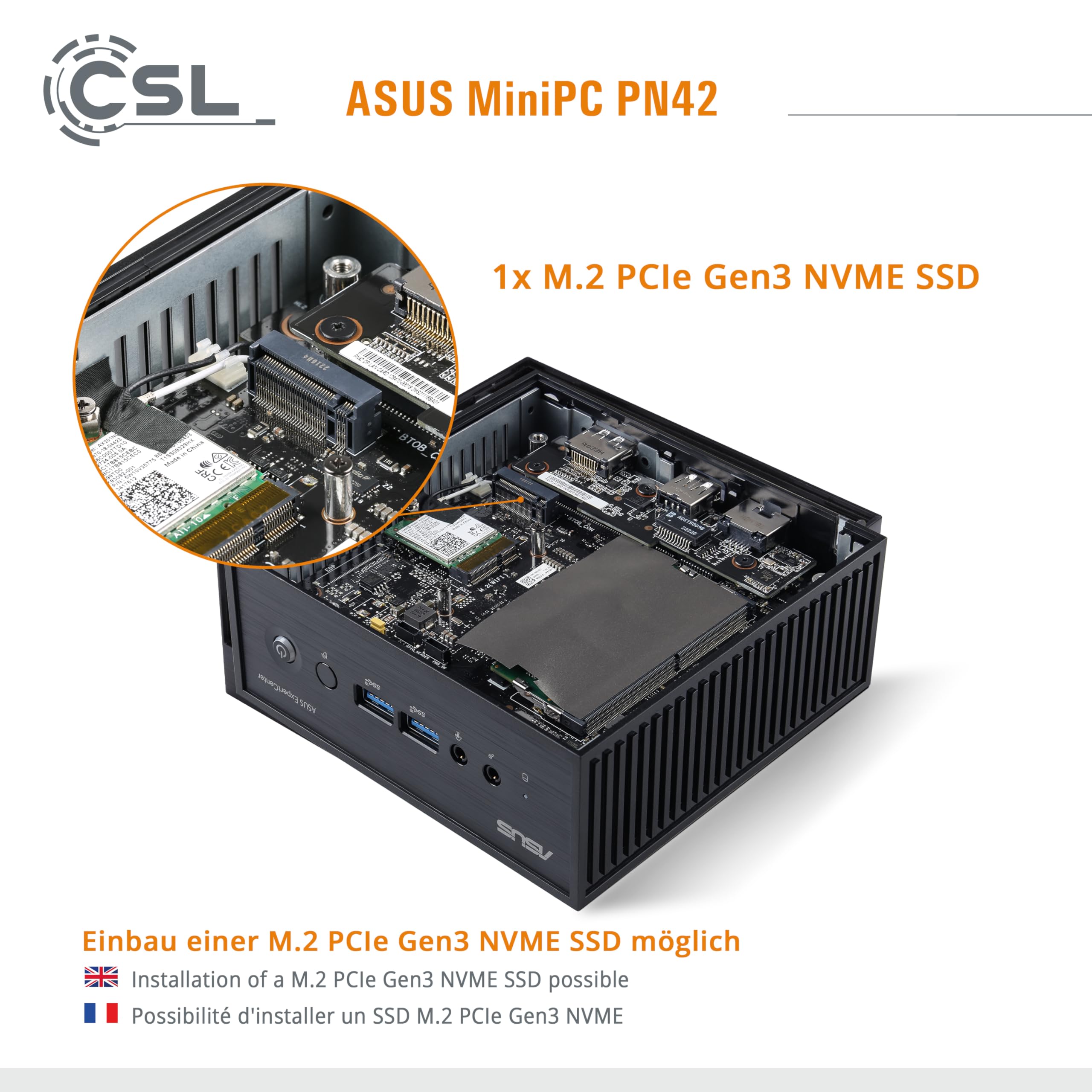 Mini PC ASUS PN42 avec Windows 11 Famille, Intel N100 4X 3400 MHz Turbo, 1000 Go M.2 SSD, 16 Go DDR4-RAM, Intel UHD, HDMI 2.0, DP 1.4, USB 3.2, BT 5.1, WLAN