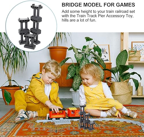 Miniatura 9 de Pretend Train Bridge Pier 6 PCS Wooden Train Track Accessories Train Bridge Pier Track Railway Accessories Multi Level Support Risers High Level