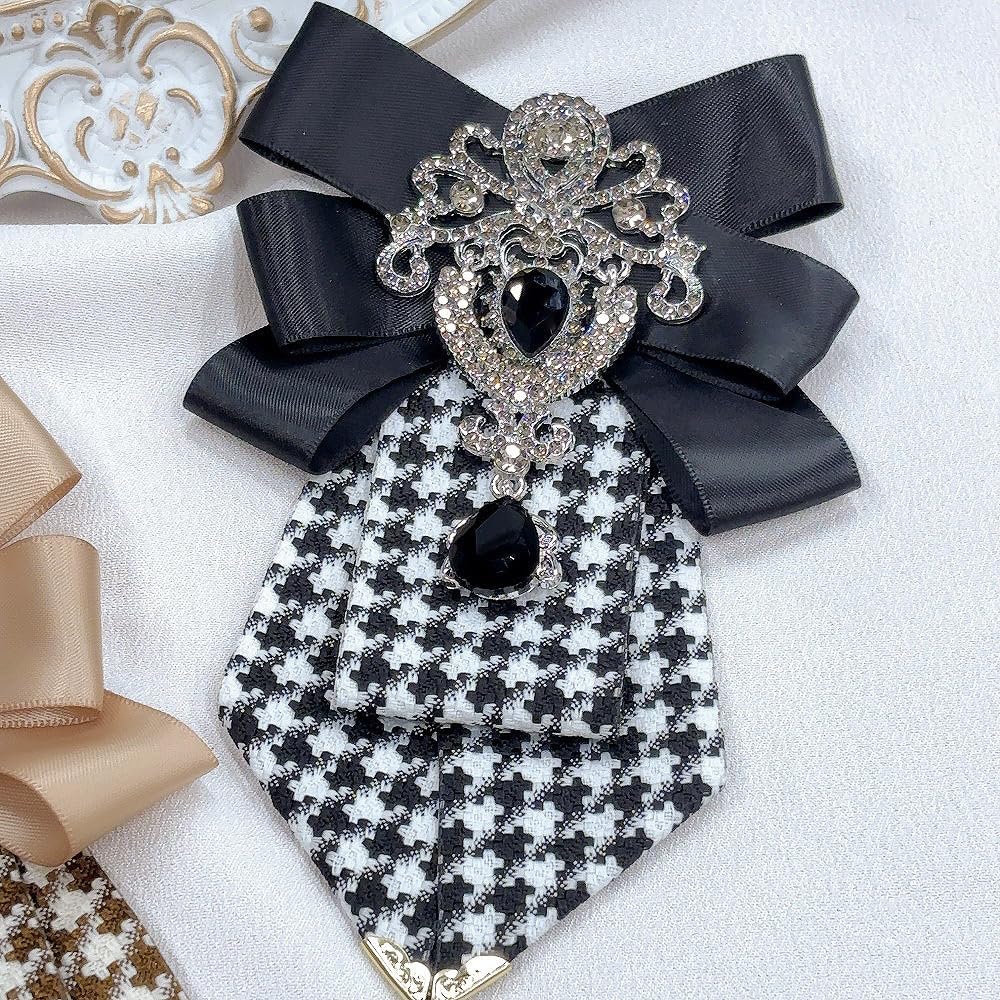Men's Teardrop Rhinestone Bow Pre-Tied Brooch for Unisex Elegant Crystal Satin Fabric Houndstooth Ribbon Neck Tie Brooches Lapel Pins Wedding Prom Party Costume Bow Tie