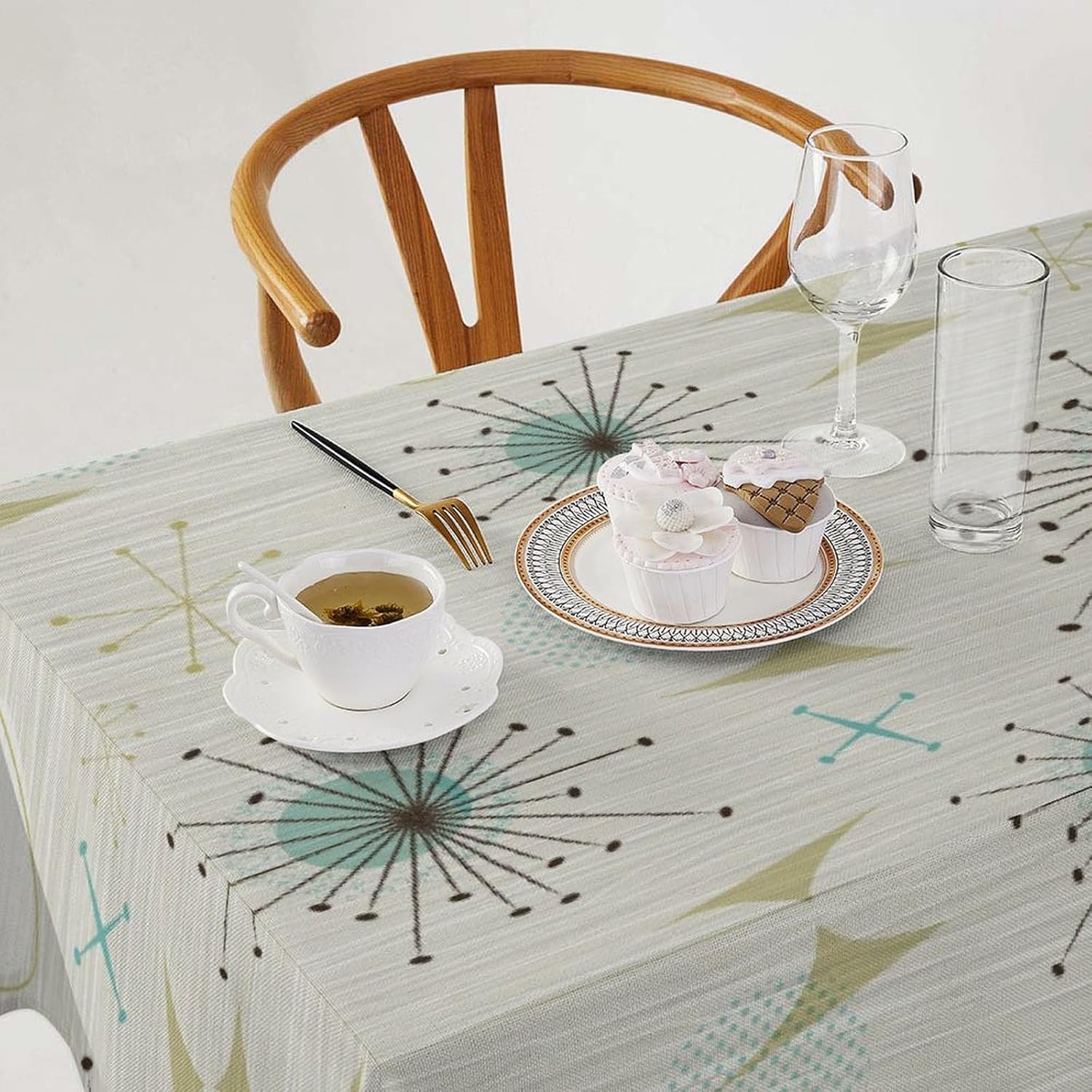 Mid Century Tablecloth Modern Atomic Age Pattern Retro 50s Pattern Design Print Table Cover for Home Party Dining Room Kitchen Decor, 60x120in【Rectangle】