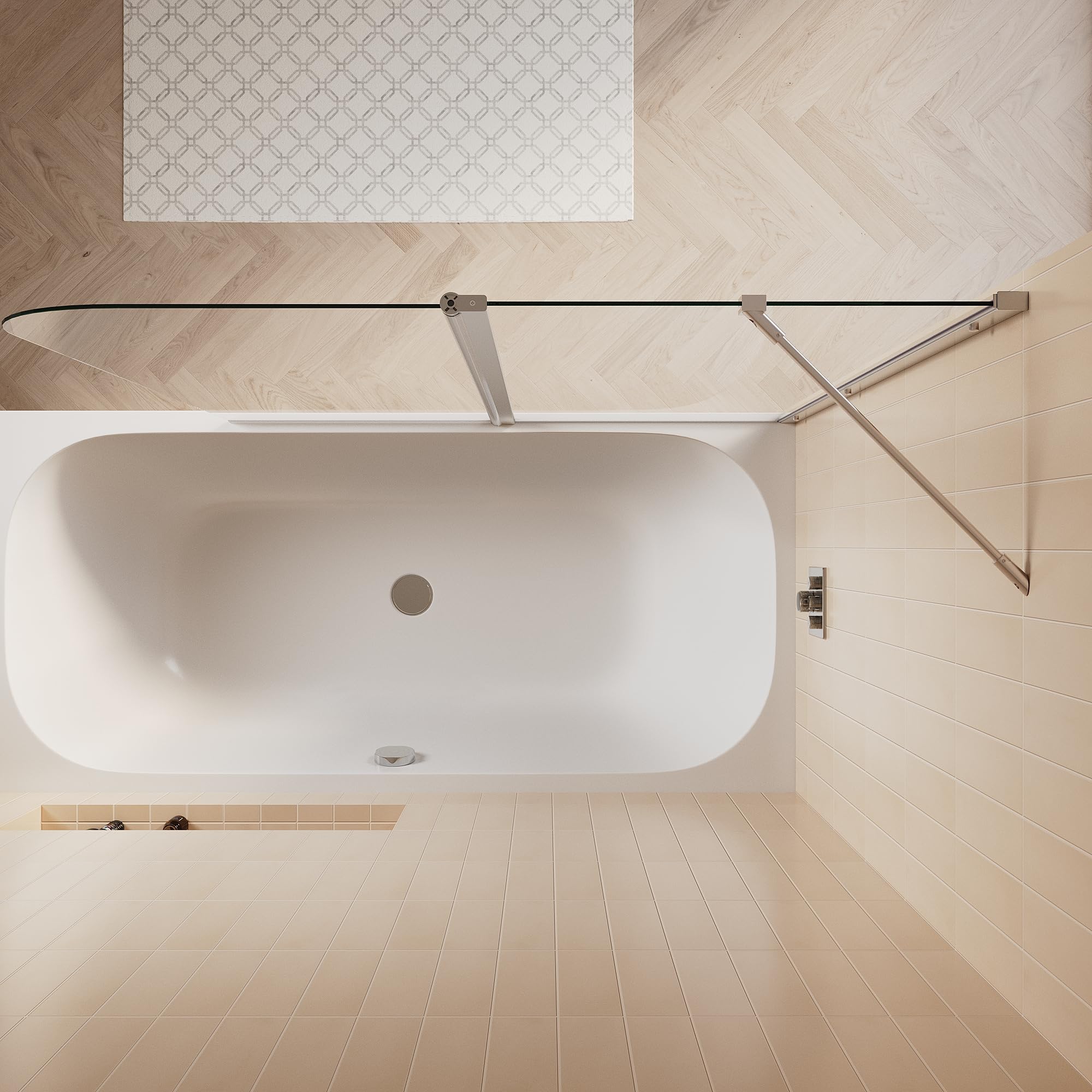 SIRHONA paroi de baignoire 120x140cm, aluminium argenté brillant, paroi de douche rabattable et orientable à 180°, montage à droite ou à gauche, verre trempé 6mm