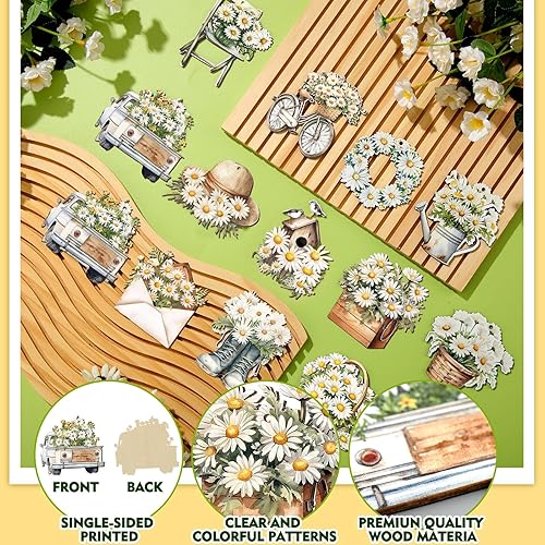 Miniatura 8 de Beeveer 36 adornos de flores de primavera para árbol tulipán colgantes de árbol de madera, decoraciones retro colgantes de primavera, manualidades