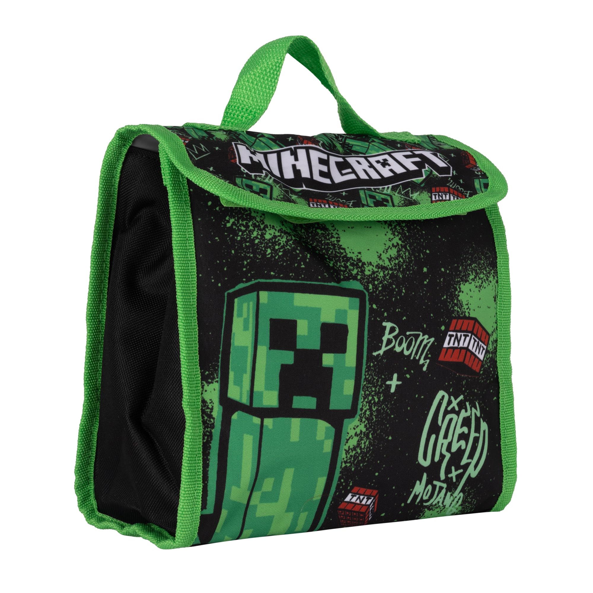 Minecraft TNT - Juego de mochila de 3 piezas, mochila, lonchera y estuche (verde AOP)