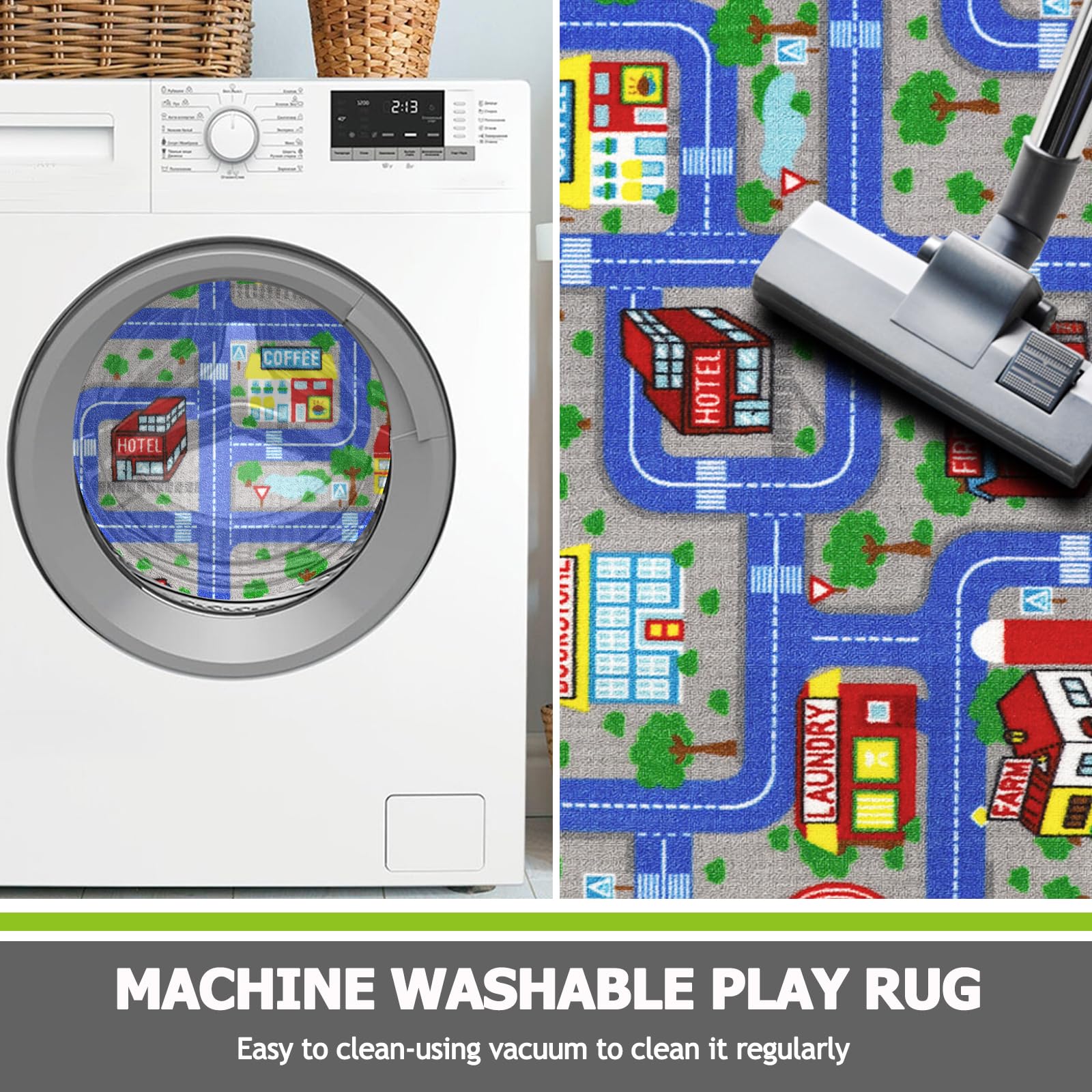 Capslpad Blue Car Road Kid Rug Carpet Playmat for Playoom Traffic Road Kids Play Mat for Toddler Non Slip Washable City Map Race Track Carpet Rug for Kids Room Bedroom Nursery Room Decor,5'x 6'6"