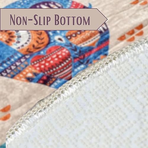 Miniatura 3 de VHD Ethnic Elephant - Juego de 2 alfombras de baño redondas antideslizantes, repelentes al agua, lavables a máquina, para suelo de baño y debajo del