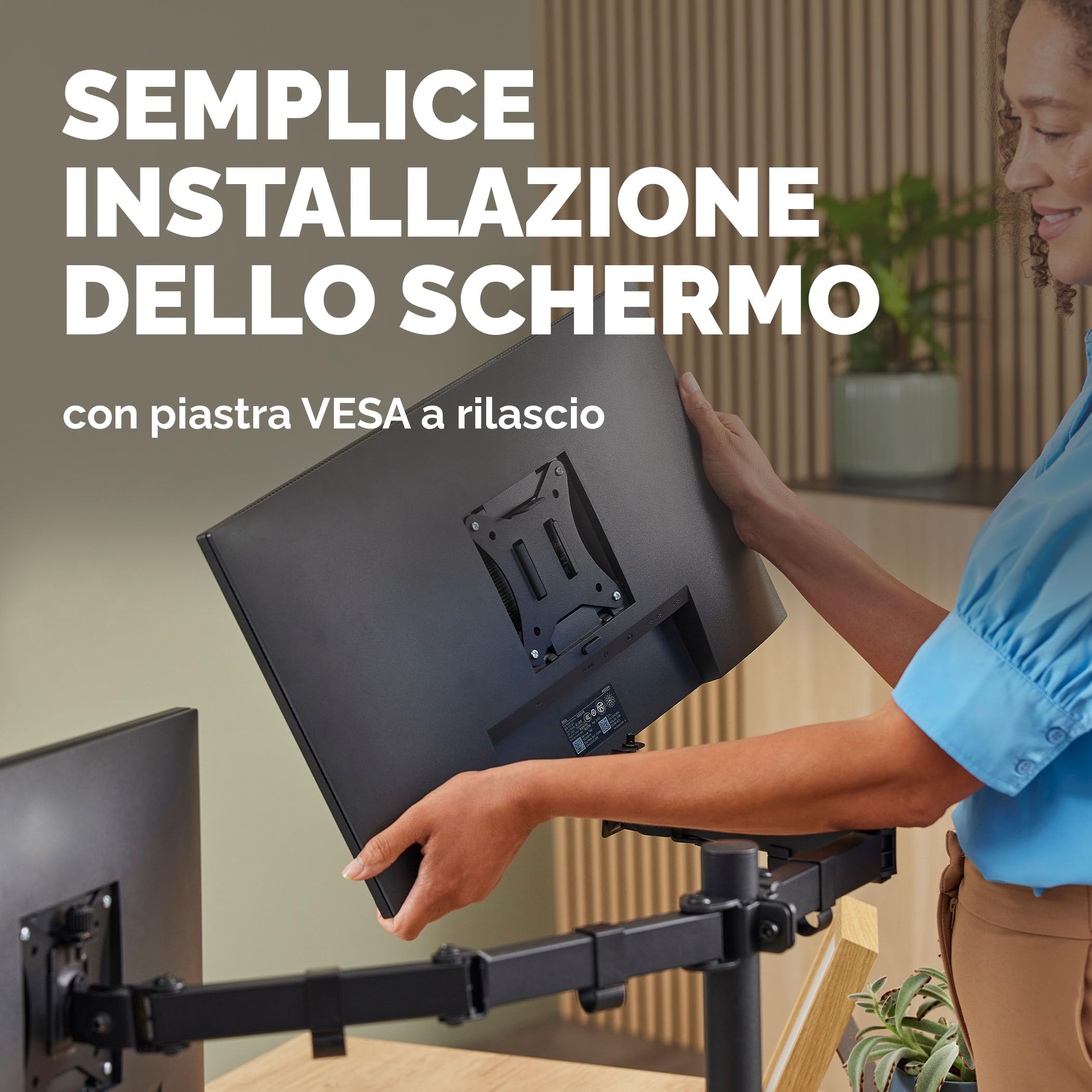 Fellowes Braccio Monitor Doppio Everyday – Supporta 2 schermi 17"-32" (2-9 kg ciascuno), regolabile in altezza, inclinazione e rotazione, VESA 75/100, a morsetto o foro passante - Nero
