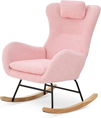 Miniatura 7 de Mecedora para guardería, mecedora tapizada de peluche, reclinable con respaldo alto, silla de lectura, cómoda silla decorativa para sala de estar,