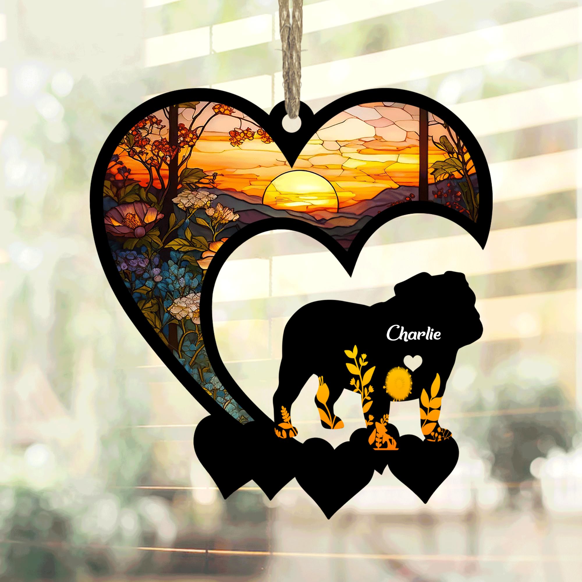 Lovely POD Bulldog Suncatcher, Personalized Bulldog Memorial with Name, Bulldog Loss Suncatcher, Dog Remembrance Gift, Dog Memorial Ornament, Loss of Dog Sympathy Gift