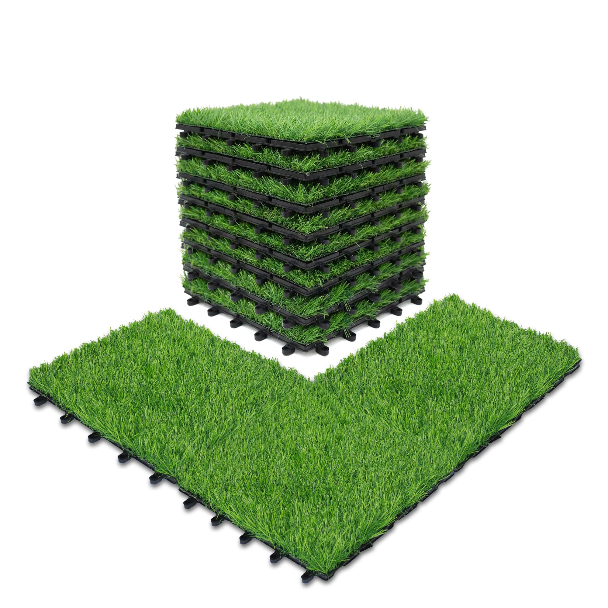Majestick Goods Interlocking Artificial Turf Grass Deck Tiles 8 Pack -12x12 Fake Grass Snap Flooring -Easy Install Outdoor Tiles for Patio, Balcony, Porch, Backyard, Garden, Pool Area & Indoor Spaces