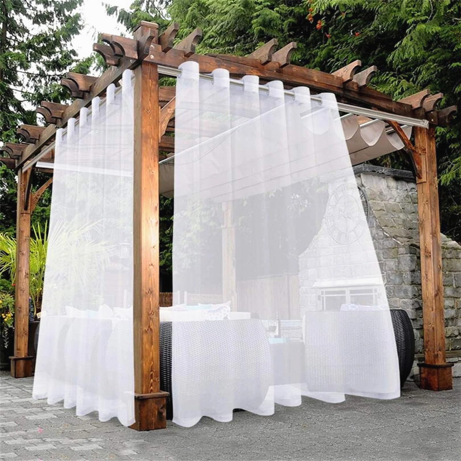 Hiseng Outdoor Curtains Waterproof for Garden Pergola 2 Panels Sheer Outdoor Curtains Semi Voile Sheer Curtains Transparent Curtains with Eyelets for Patio, Gazebo, Cabana 3 Colors (132x241cm,White)
