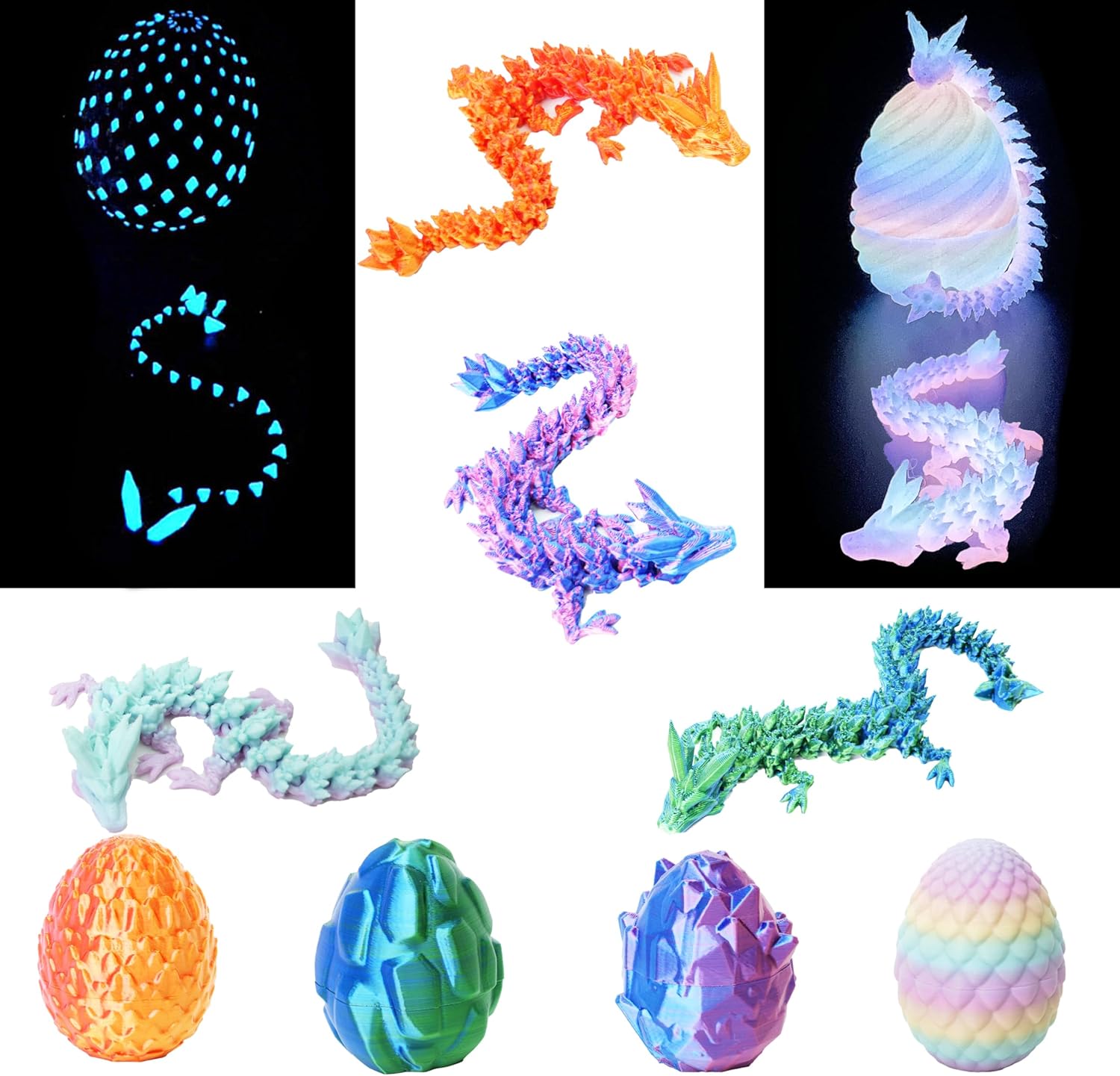 UXBSTM 6 Pack Officially Licensed 3D Printed Dragon with Egg Set, Prefilled Easter Eggs with Toys, Easter Gift & 3D Printed Animals Collection, Easter Basket Essentials, Easter Basket Stuffers