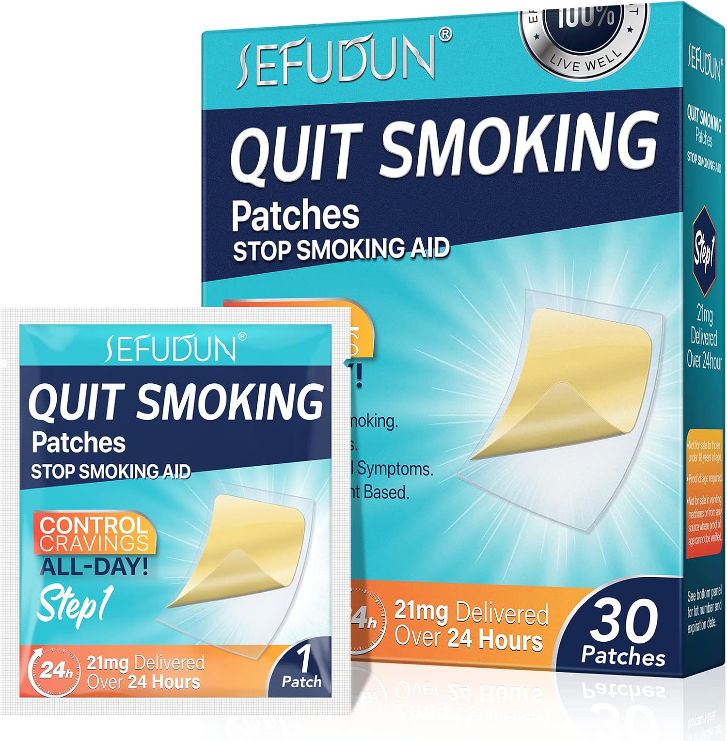 Quit Smoking Patches 30 Patches, Step 1 Stop Aids, 21mg Quit Smoke Patches, Easy to Use, Effective to Help Stop Smoking, Control Smoking Cravings All Day, Blue