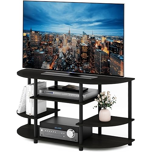 Furinno JAYA Simple Design Corner TV Stand, Espresso/Black