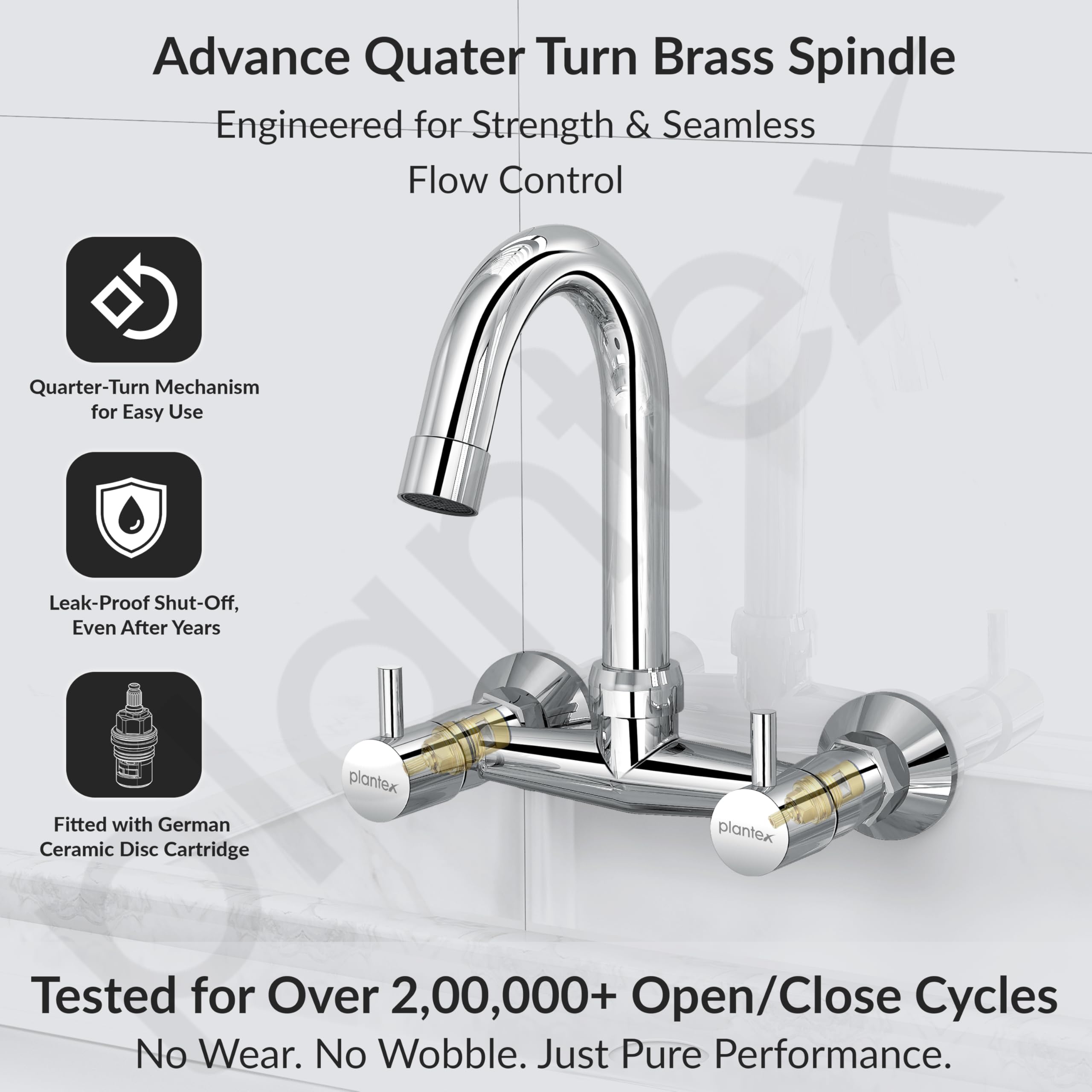 Plantex Brass Sink Mixer Tap - Hot & Cold, Chrome Finish -4