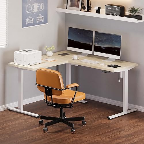 Miniatura 52 de FLEXISPOT Escritorio de esquina profesional con motor dual en forma de L, escritorio eléctrico de pie, escritorio de pie con altura ajustable, mesa