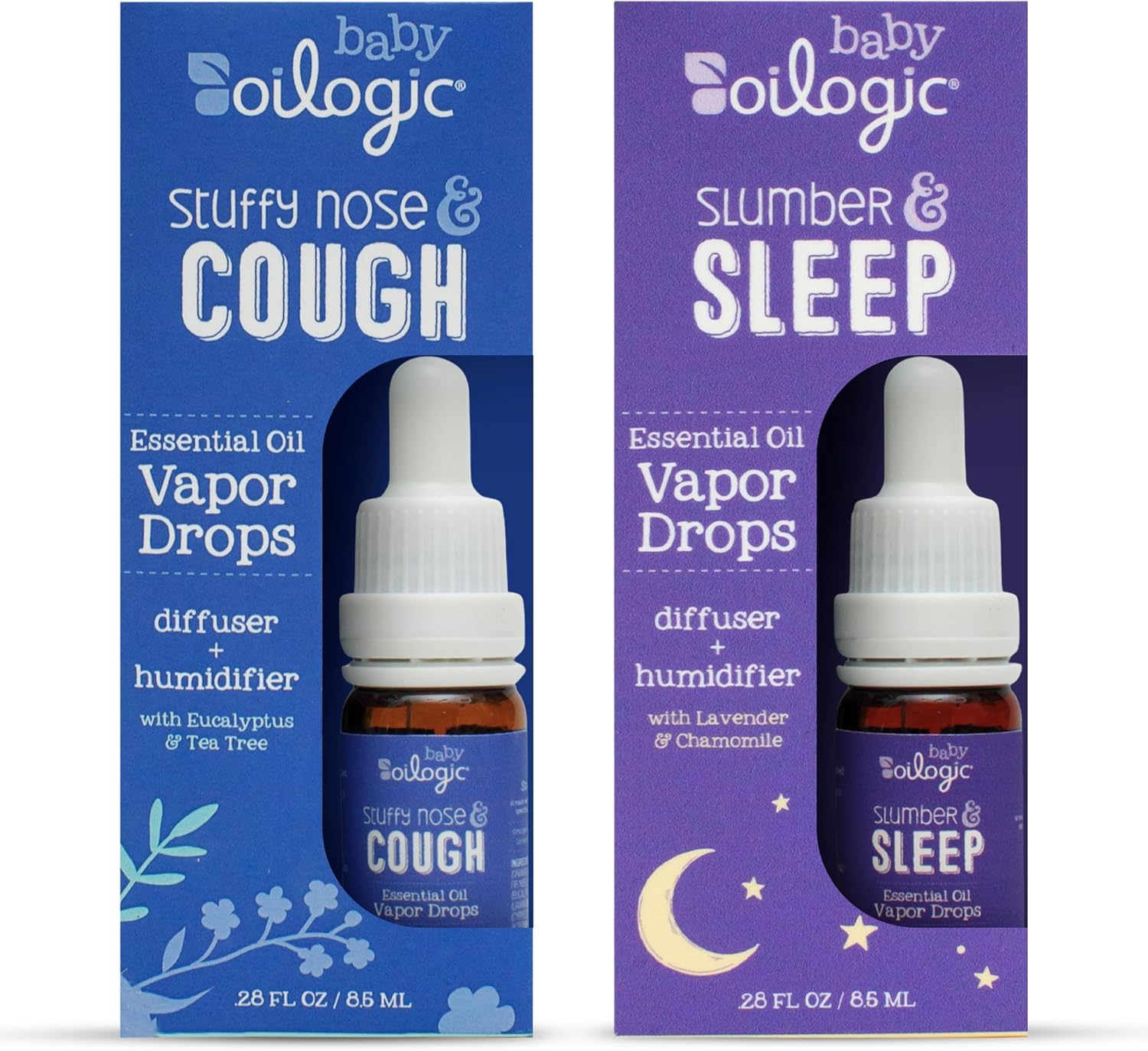 Oilogic Baby Essential Oil Vapor Drops for Diffuse & Humidifier, 2-Pack Set with Stuffy Nose & Cough + Slumber & Sleep – Baby Aromatherapy Oil is Safe for Babies, Kids & Toddlers