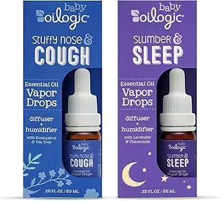 Oilogic Baby Essential Oil Vapor Drops for Diffuse & Humidifier, 2-Pack Set with Stuffy Nose & Cough + Slumber & Sleep - Baby Aromatherapy Oil is Safe for Babies, Kids & Toddlers