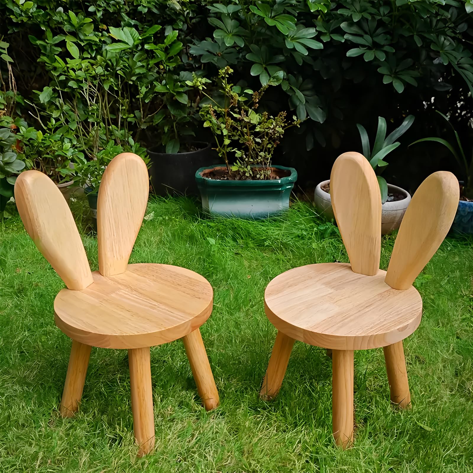 Silla de conejo de madera maciza, bonita silla multifuncional de madera de goma resistente para sala de estar, dormitorio, sala de juegos, fácil montaje, diseño cómodo y seguro (sin pelo, 5