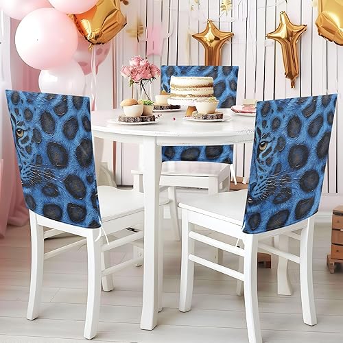 Miniatura 5 de Fundas de asiento decorativas con textura de piel de leopardo azul para sillas para festivales (Pascua, graduación, etc.), fundas suaves de
