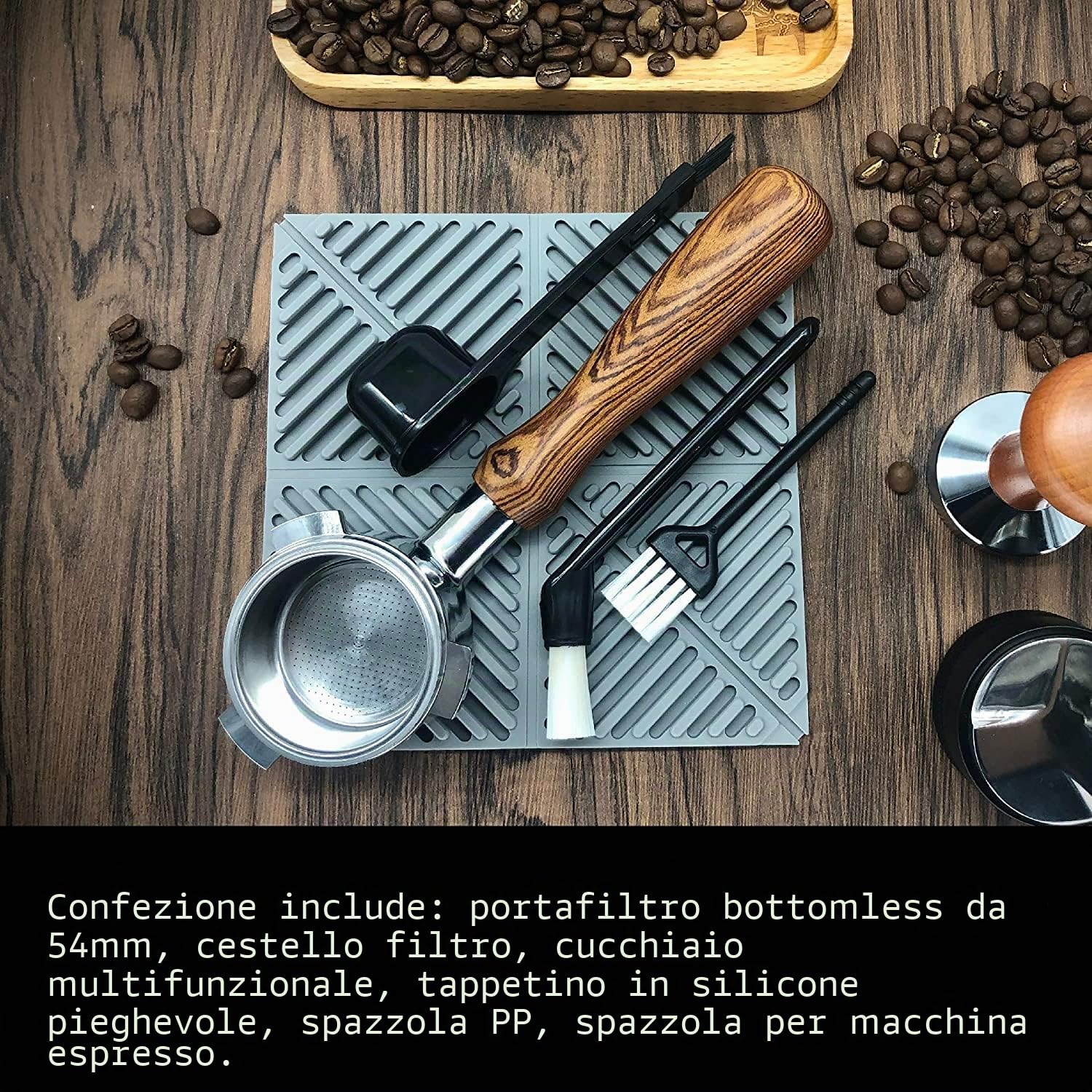 Neouza - Portafiltro per caffè senza fondo, 51mm, compatibile con la macchina per espresso DeLonghi ECOV311, senza supporto, manico in legno per caffè in omaggio(2 orecchie)