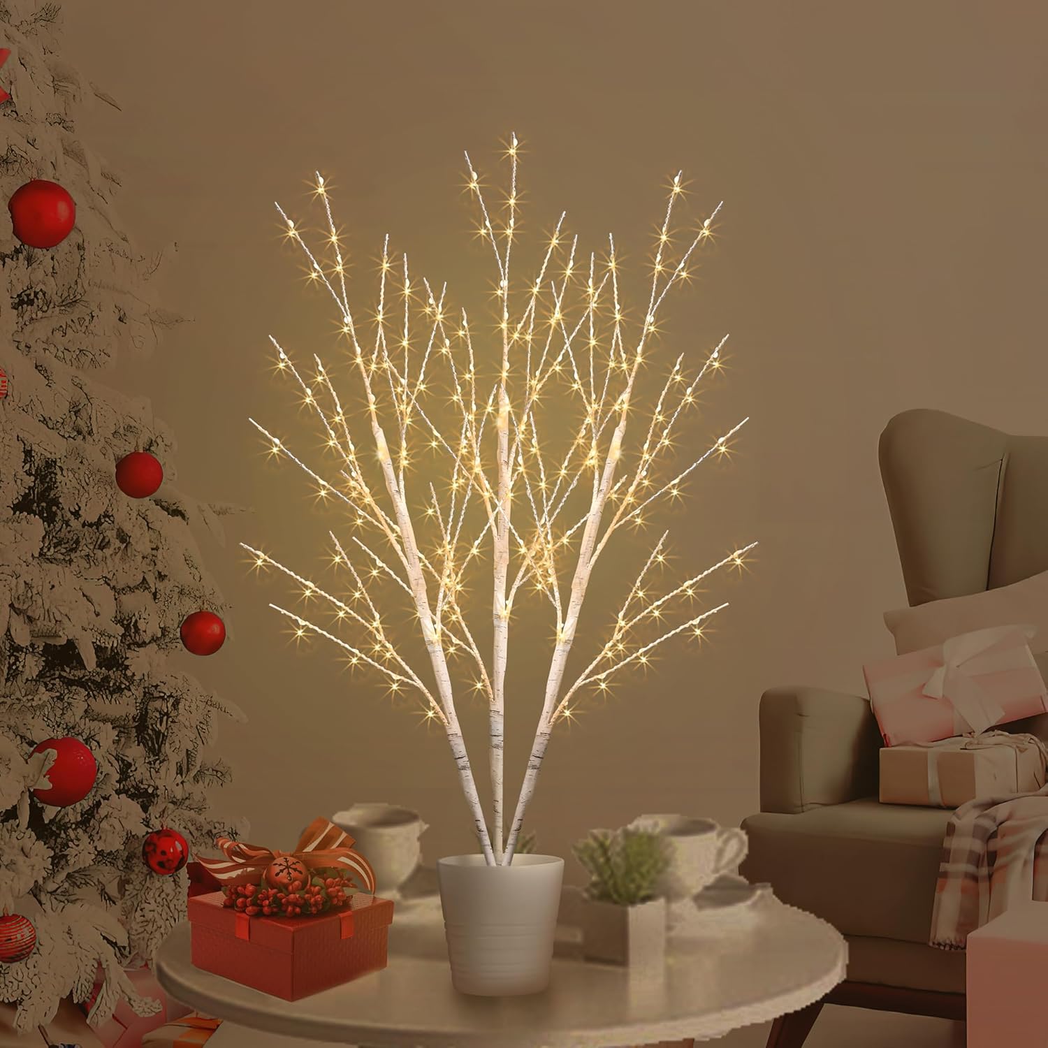 33in Birch Light Tree with 180 LED Lights, Twinkling Lighted Tree with Timer, Adjustable Branches Birch Branches for Indoor Decoration, Living Room, Table Décor