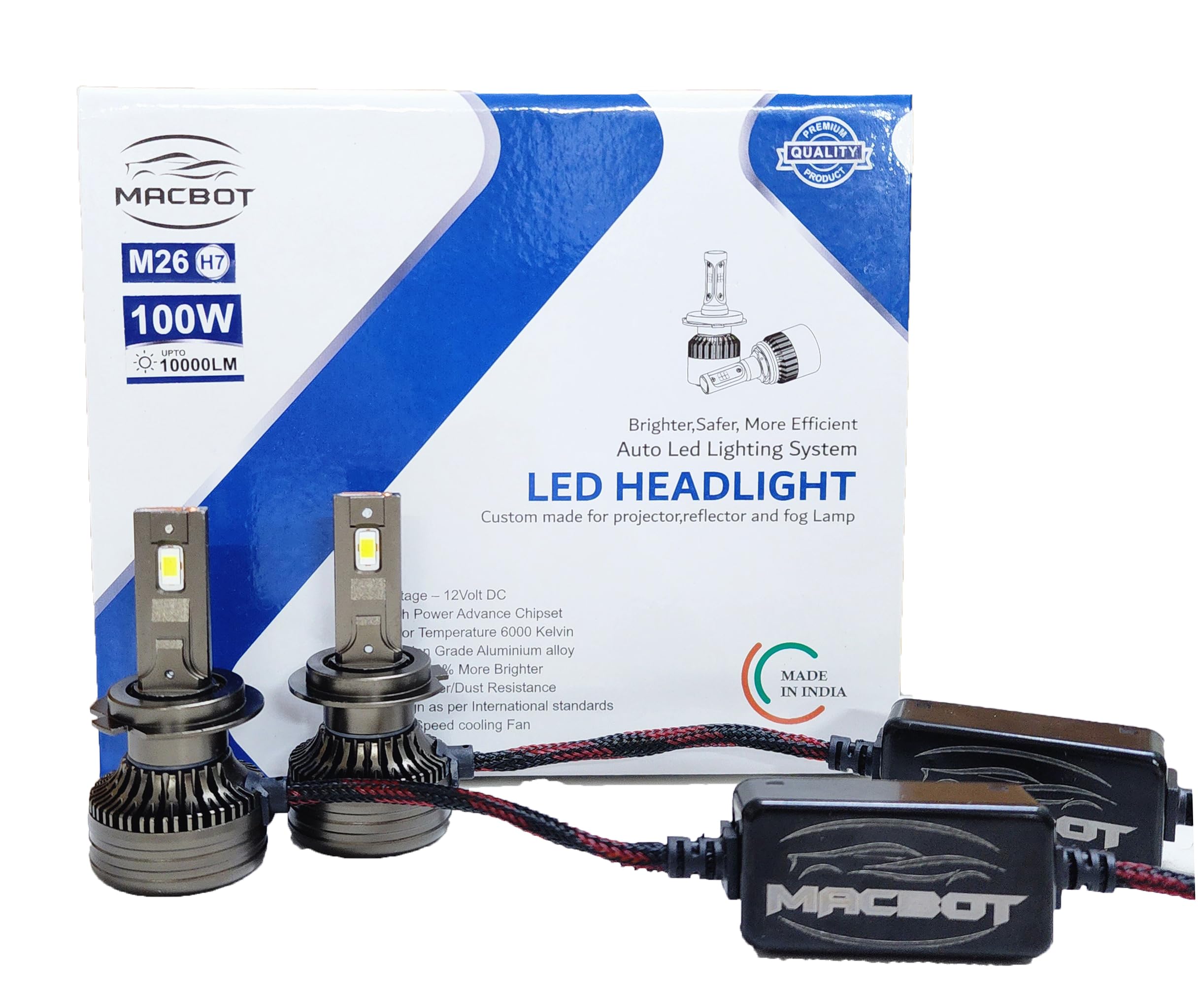 MACBOT High lumen Car LED HeadLight Bulb Suitable for Highway Driving M26-H7(Set of 2, 50/50W 12V)