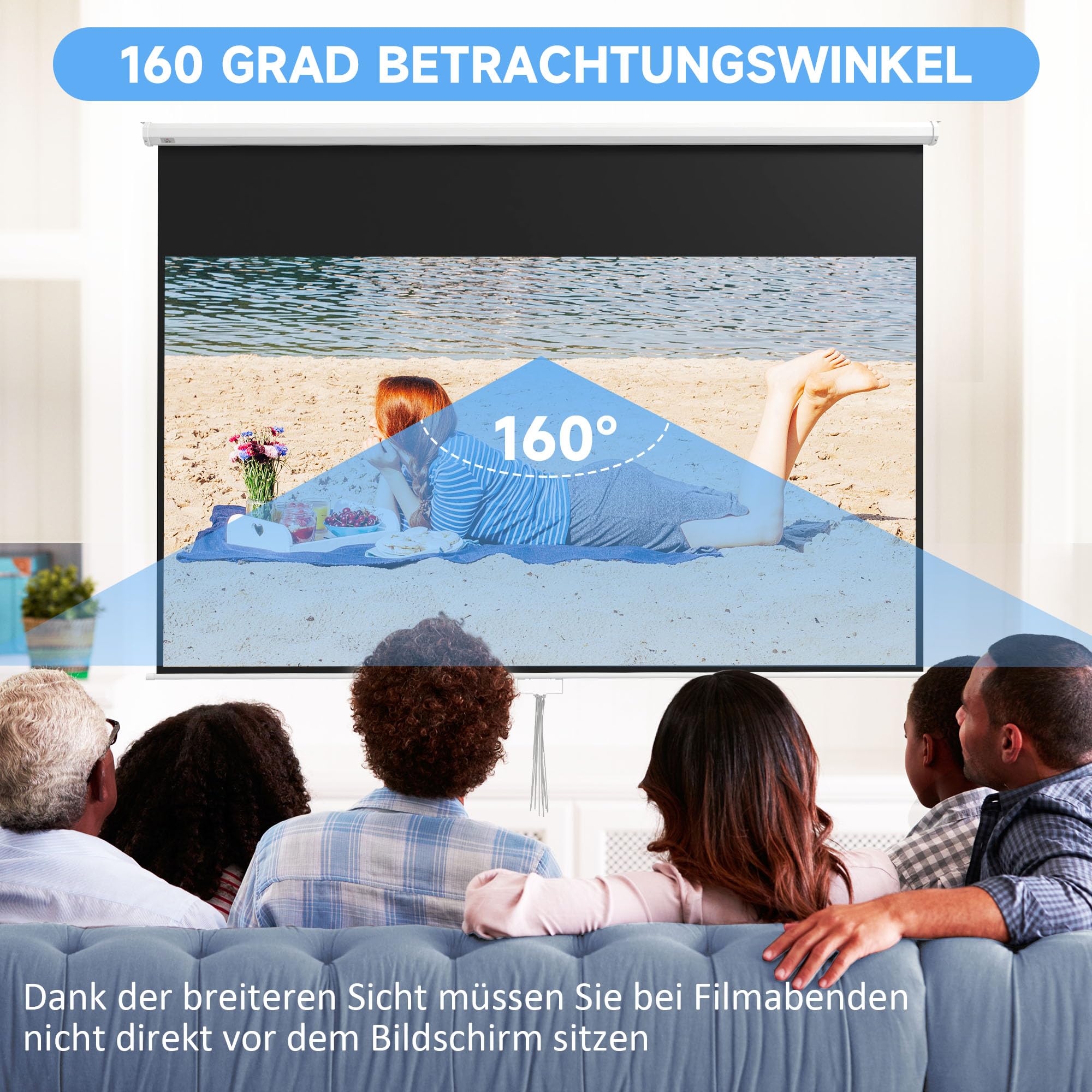 HOMCOM Beamer Leinwand 266 x 149 cm 120 Zoll 16:9 Rollo-Leinwand