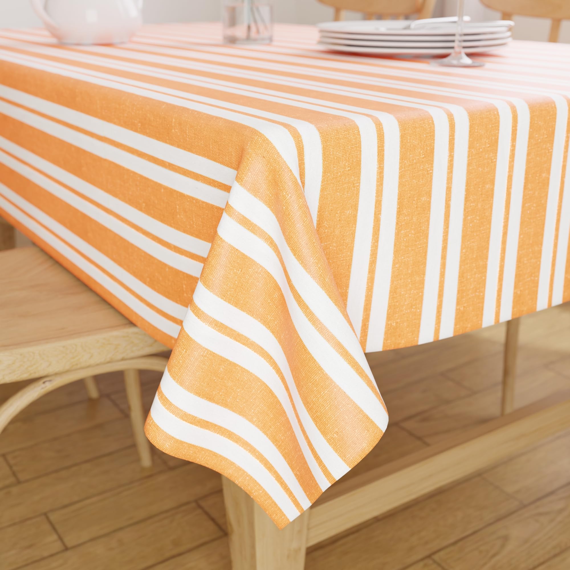 Encasa XO Dining Table Cover | 56"x94" Recycled Cotton Tablecloth | Franca Yellow Stripes Design Table Cloth For Decoration - Machine Washable.
