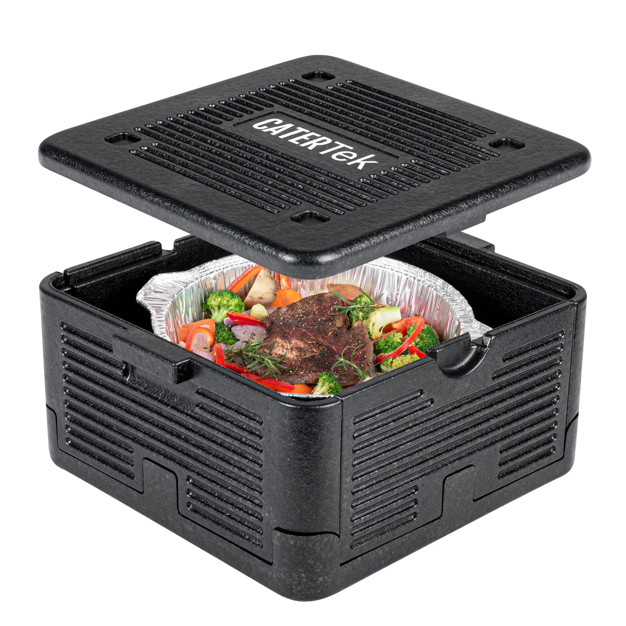 Restaurantware-Cater Tek 14 Quart Catering Hot Box, 1 Top Load Insulated Food Pan Carrier - Holds 1 Full Size 8” Deep Pan, Collapsible, Black EPP Plastic Food Box with Handles, Portable, for Buffet