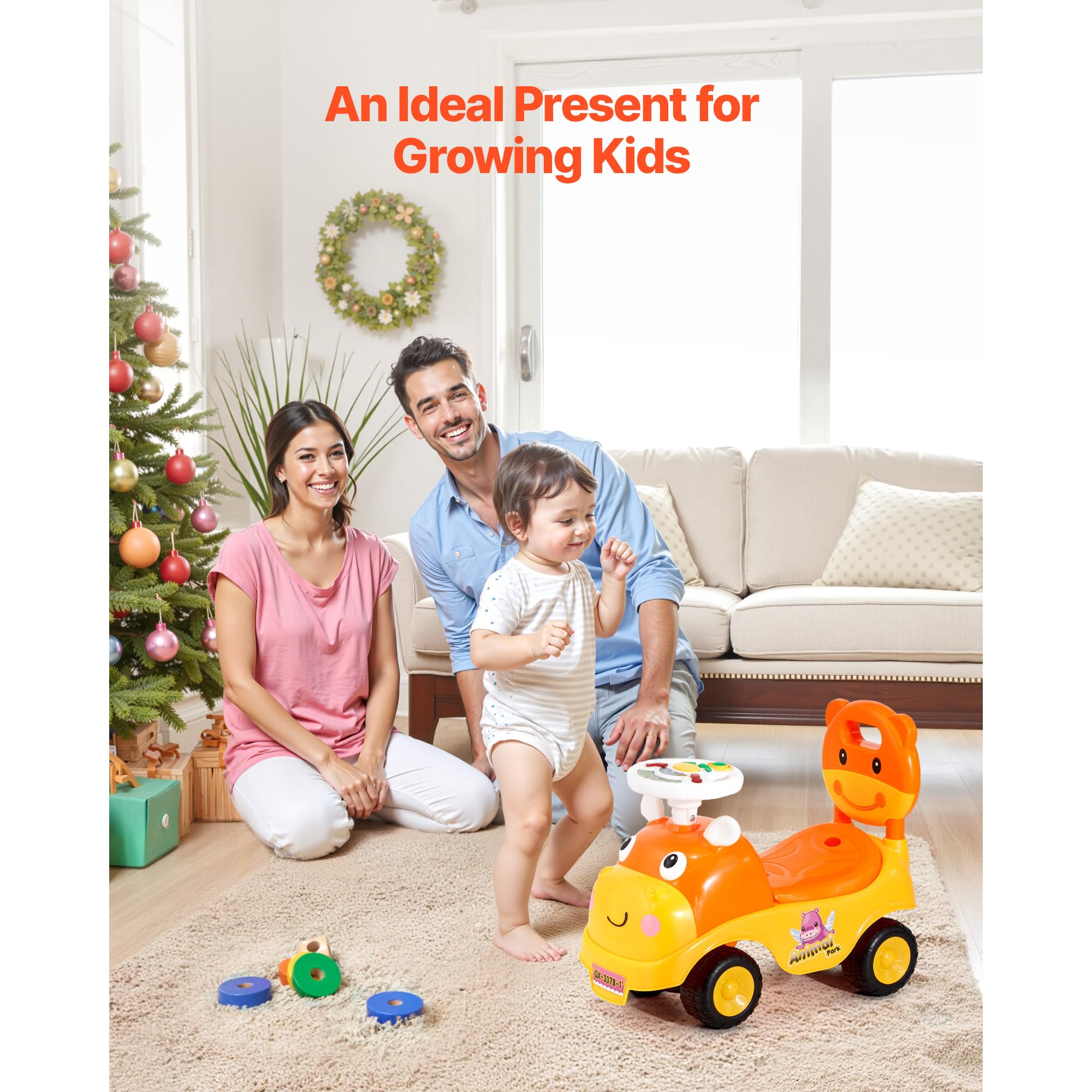 Uargd Ride-On Push Car, Ride-On Toy with Horn and Music, 48.5 lbs Weight Capacity, Under-Seat Storage, Foot-to-Floor Walker — view 7