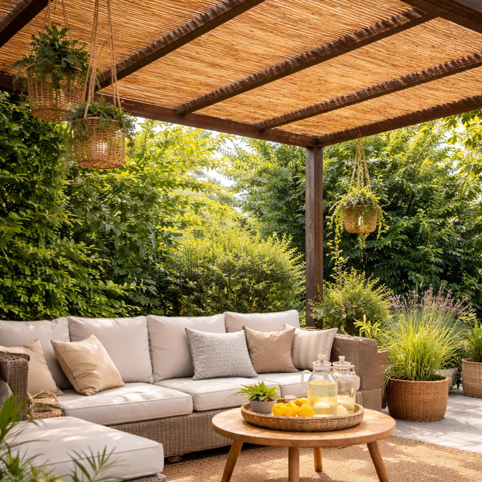 Arella in Bamboo Naturale, In Canne Frangivista per Giardino, Balcone,Piscina e Terrazzo, Cannette 4-5 mm, Filo in Nylon,Stuoia Ombreggiante (2,5x4 mt)