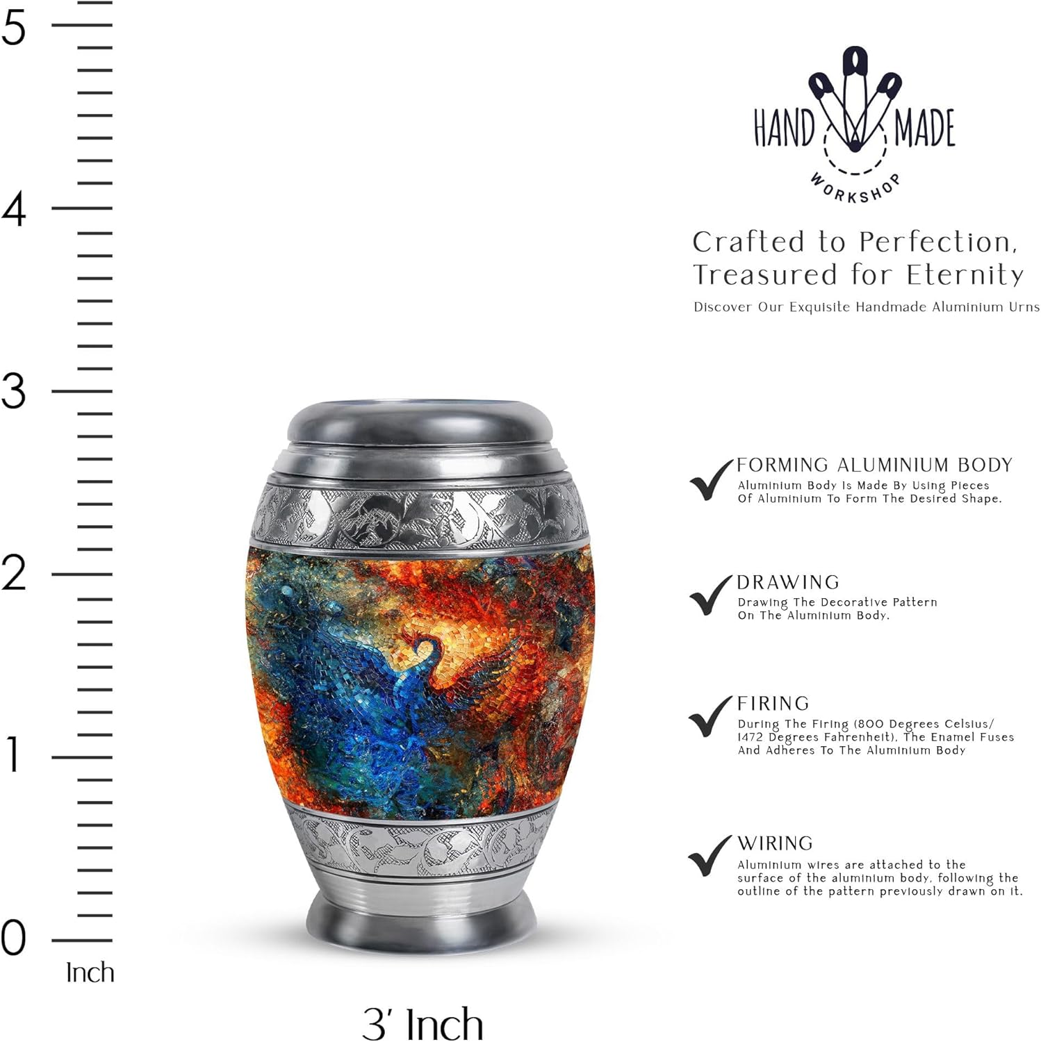 Phoenix Bird Urns, Adult Cremation Urns for Brother & Sister, 3 Inch, Human Urns, Pack of 1, Keepsake Urn for Human Ashes, Unique Urns, Urns for Ashes Adult, Funeral Urn Ashes, Black