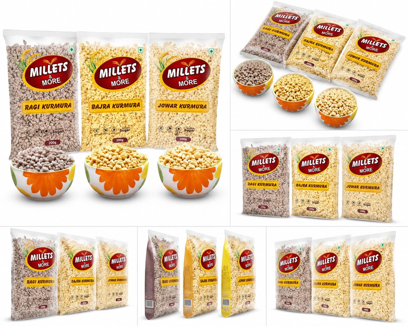 Millets & More Jowar Bajra Ragi Kurmura Combo Pack 200g Each (PACK OF 6) | No Added Sugar, 3 Variety Combo, Gluten Free, Millet Puffed Snack, 200g x 6 Packets-image-13
