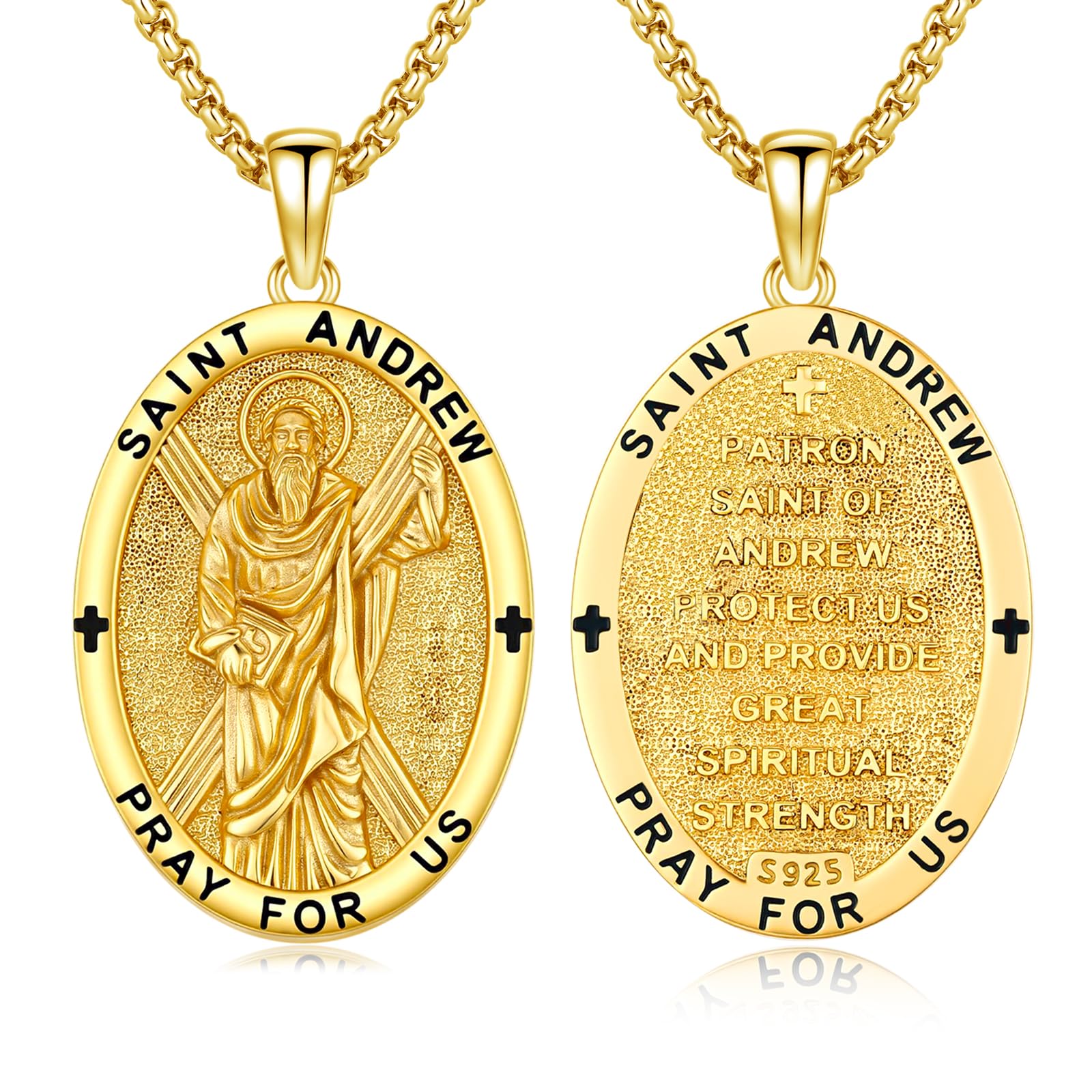 Silver/14K Gold Patron Saint Medal Amulet Necklace for Men Women