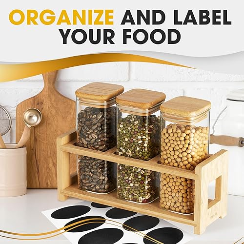 Miniatura 4 de Mini recipientes de almacenamiento de vidrio con tapas y estante de exhibición, pequeños tarros herméticos para especias y recipiente de café