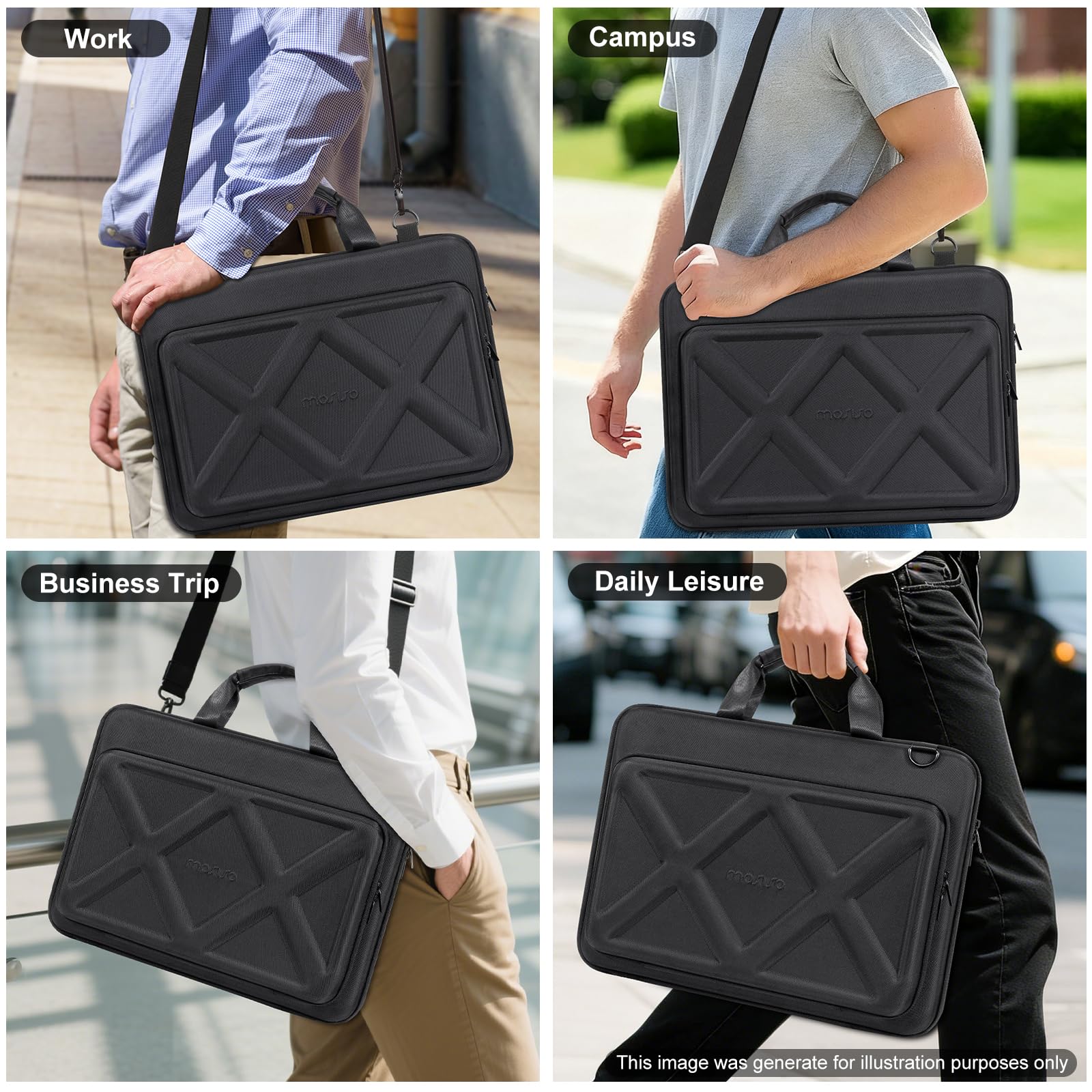 MOSISO Hartschale Laptoptasche Herren, 15-16 Zoll EVA Laptop Schultertasche | Kompatibel mit MacBook HP Dell Lenovo Asus, X-Pac Stoßfest Laptop Umhängetasche mit Erhöhte Frontfach&Schultergurt, Schwarz