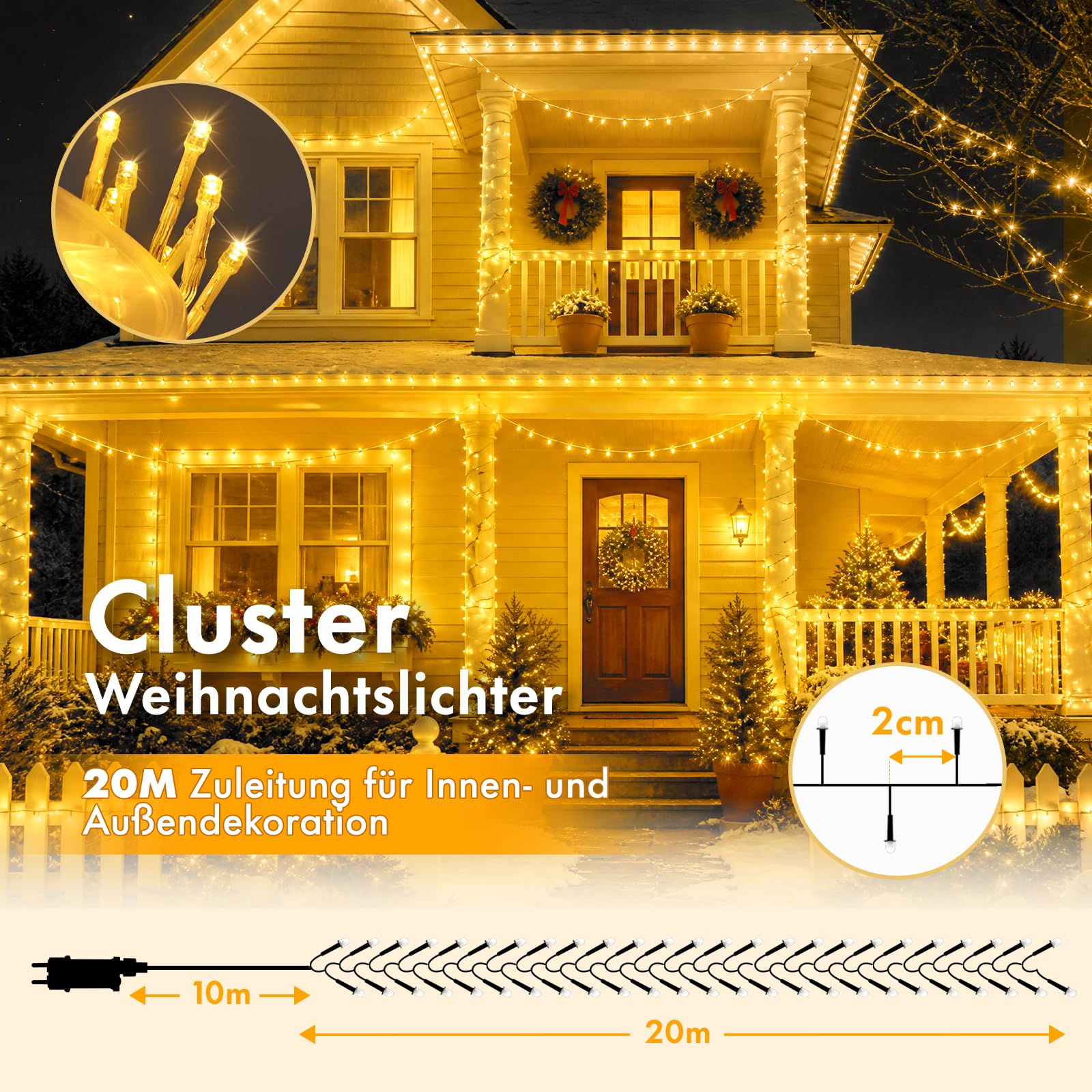 MAGGIFT 20M 1000 LED Cluster Weihnachten Lichterkette mit Fernbedienung